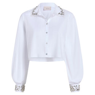 Selina Layered Gemstone Cropped Button-Down Top