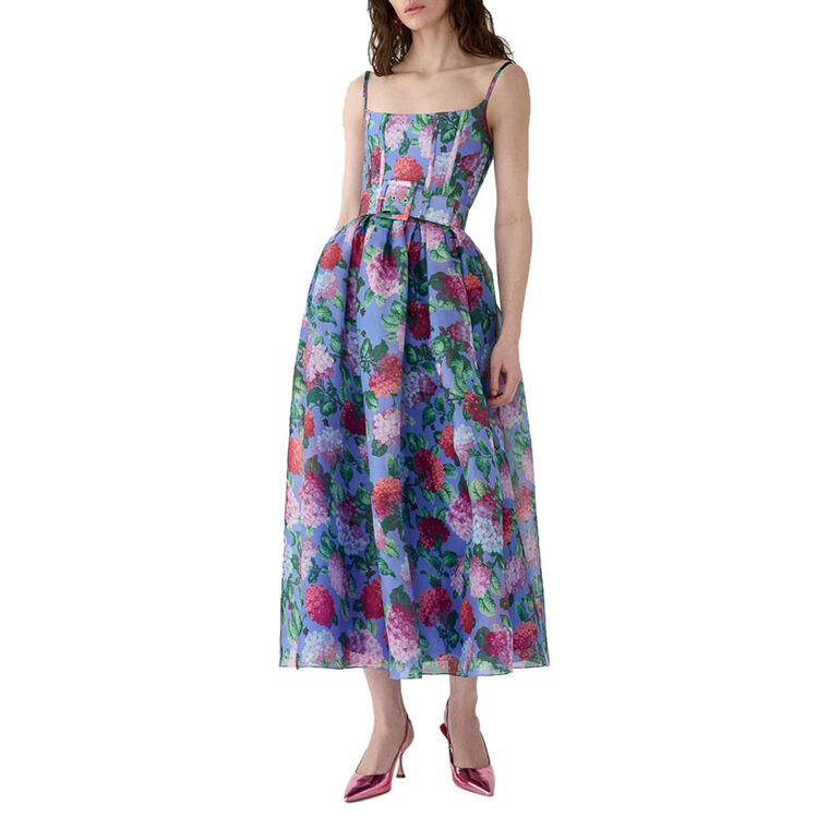 Hydrangea-Print Organza Midi Dress image number null