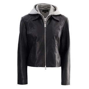 Sally Leather Jacket With Contrast Hoodie Jacket Sally Leather Jacket With Contrast Hoodie Jacket