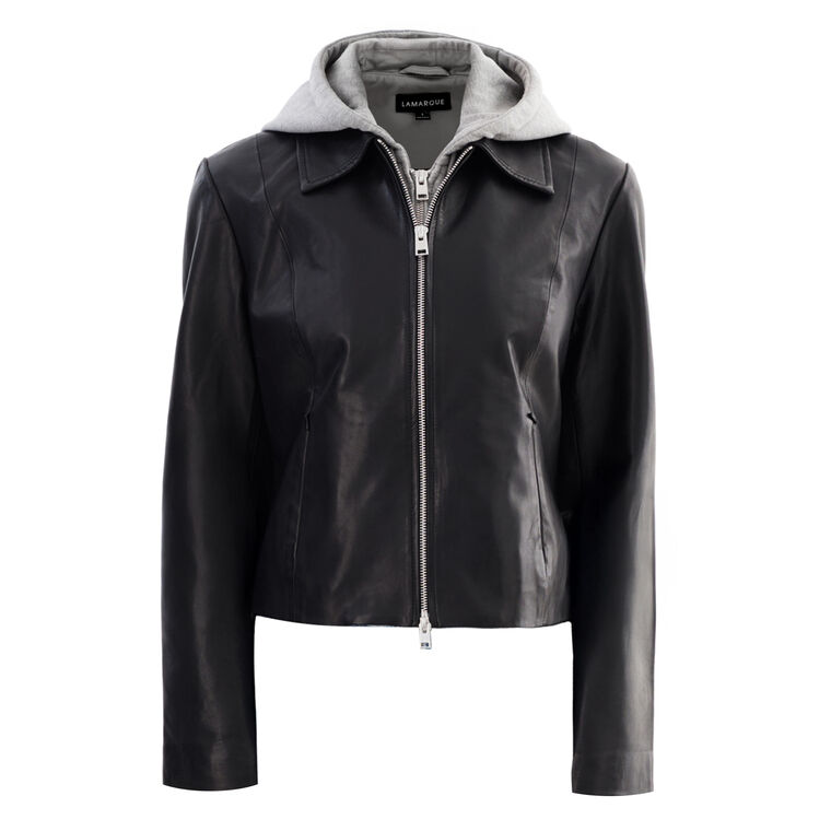 Sally Leather Jacket With Contrast Hoodie Jacket image number null