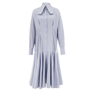 Long Sleeve Flounce Cotton Midi Shirt Dress