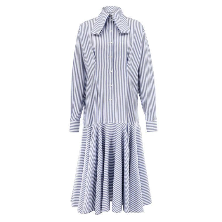 Long Sleeve Flounce Cotton Midi Shirt Dress image number null