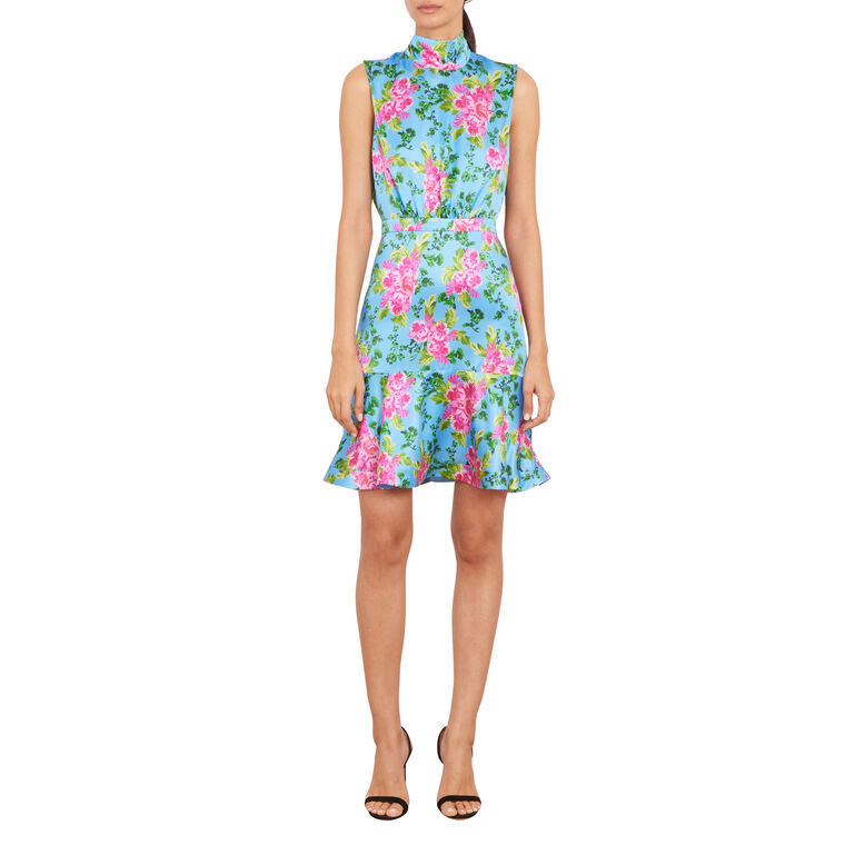 Fleur Sleeveless Mock Neck Tie-Back Mini Dress image number null