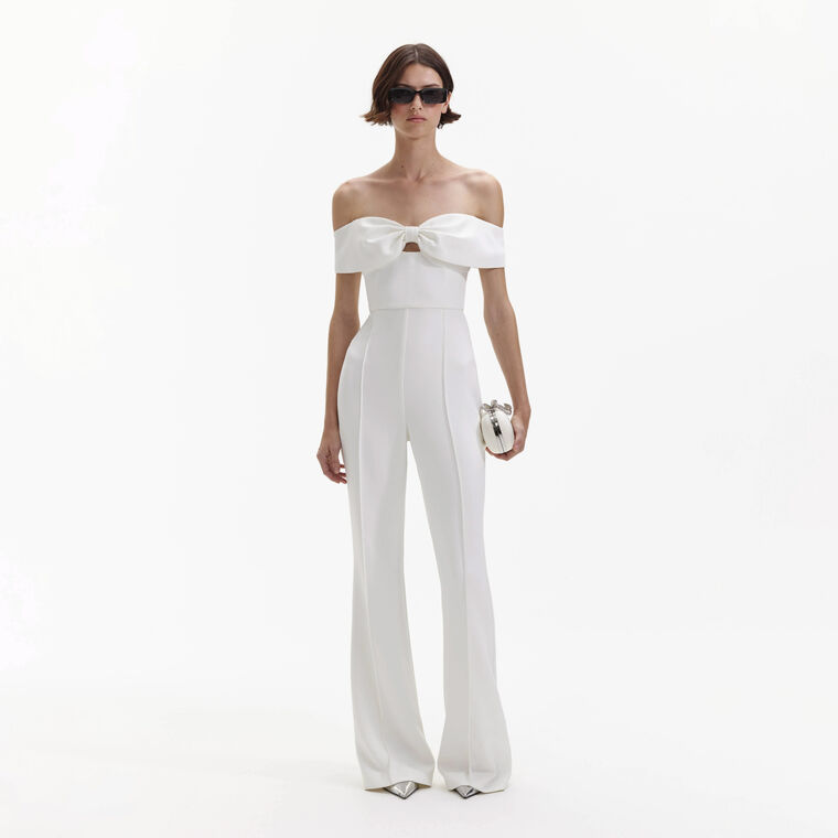 White Crepe Bow Jumpsuit image number null