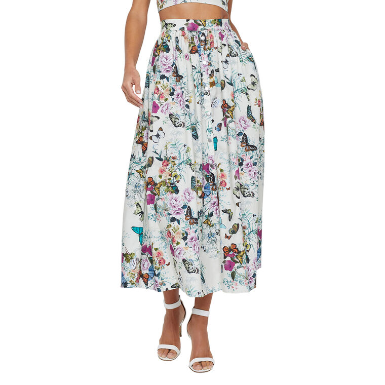 Seina Front Pleated Poplin Midi Skirt image number null