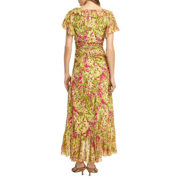 Daisy Swirl Ivey Short Sleeve Cinched Midi Dress image number null