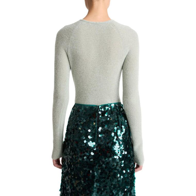 Metallic Ribbed High V-Neck Sweater image number null