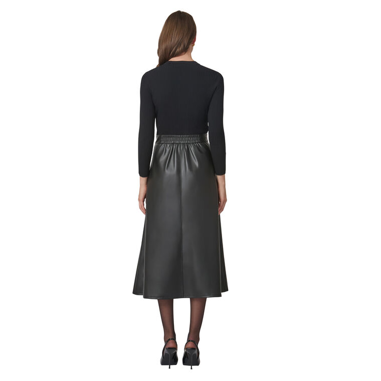 Paige Long Sleeve Mixed Media Midi Dress image number null