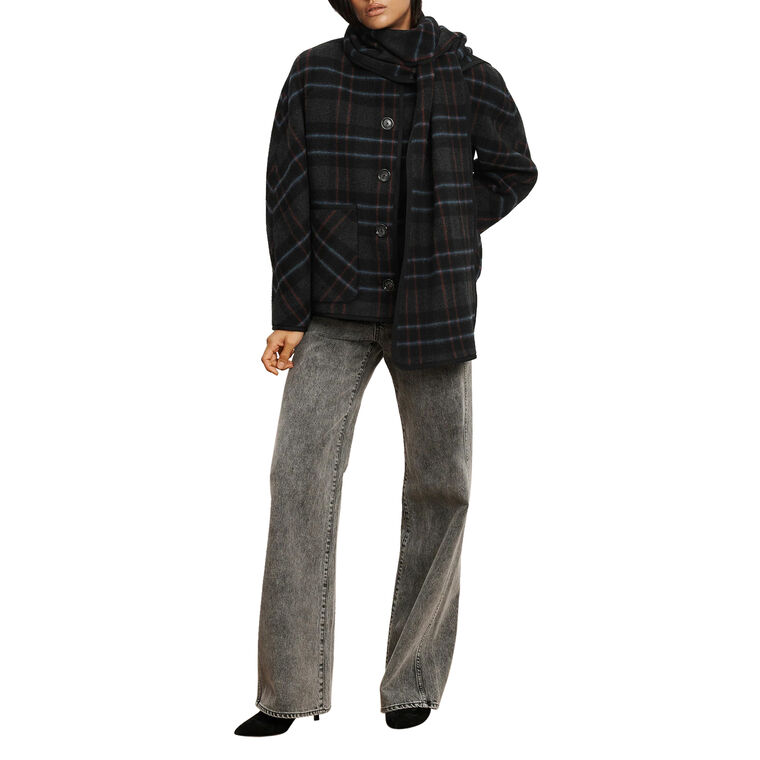 Martine Plaid Dickey Coat With Removable Scarf image number null