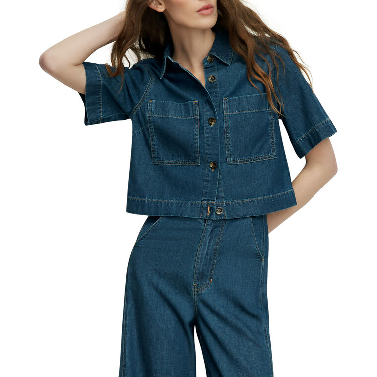 Spruce Half Sleeve Button-Down Patch Pocket Denim Shirt image number null