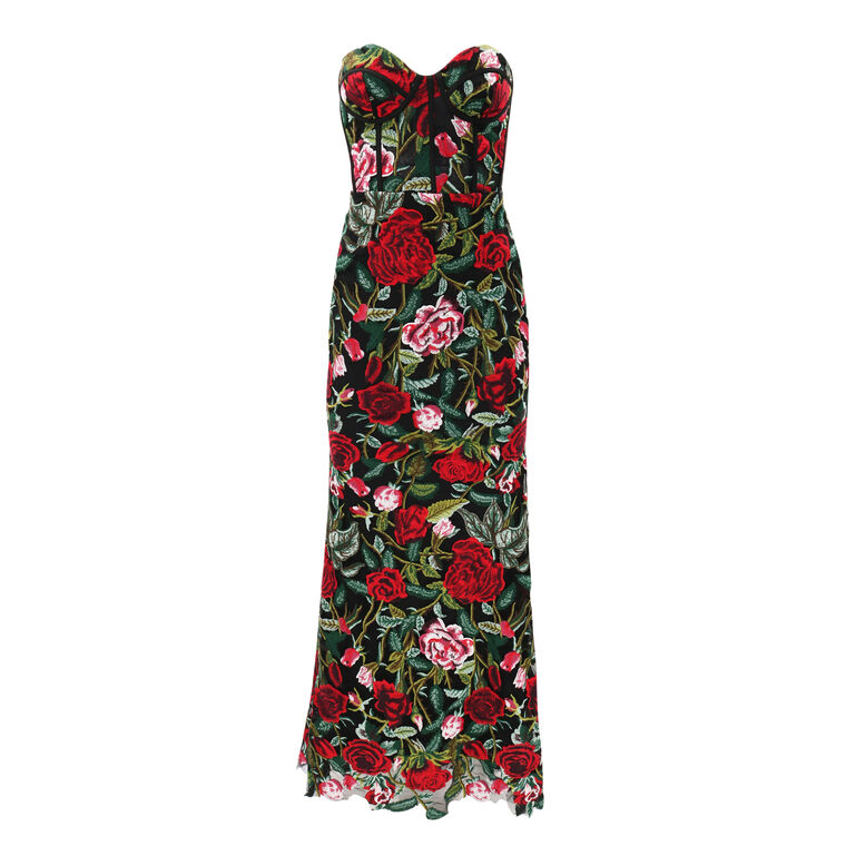 Sheer Bustier Top Floral Applique Strapless Gown image number null
