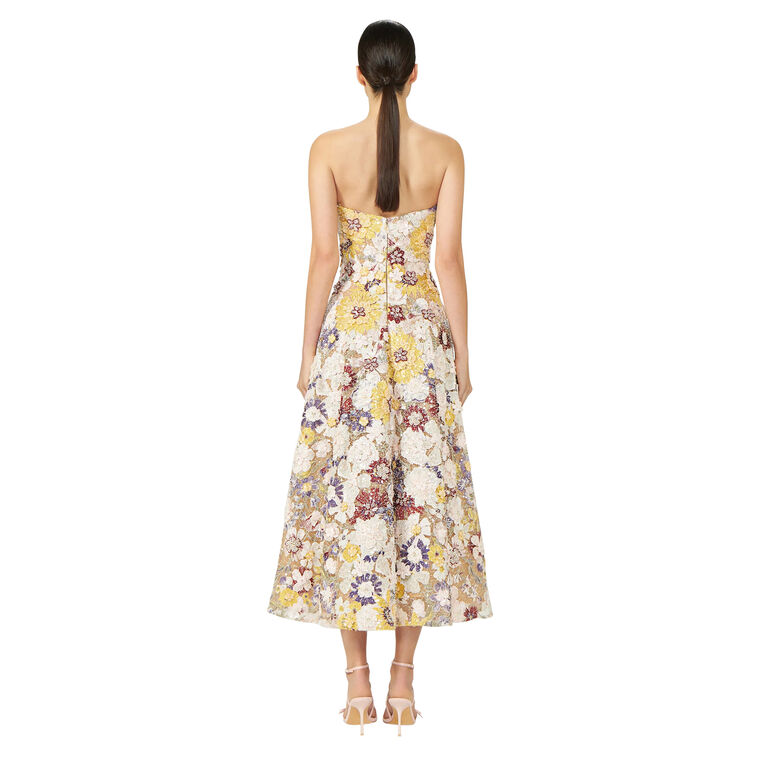 Jassa Emboidered Beaded Lace Floral Strapless Midi Dress image number null
