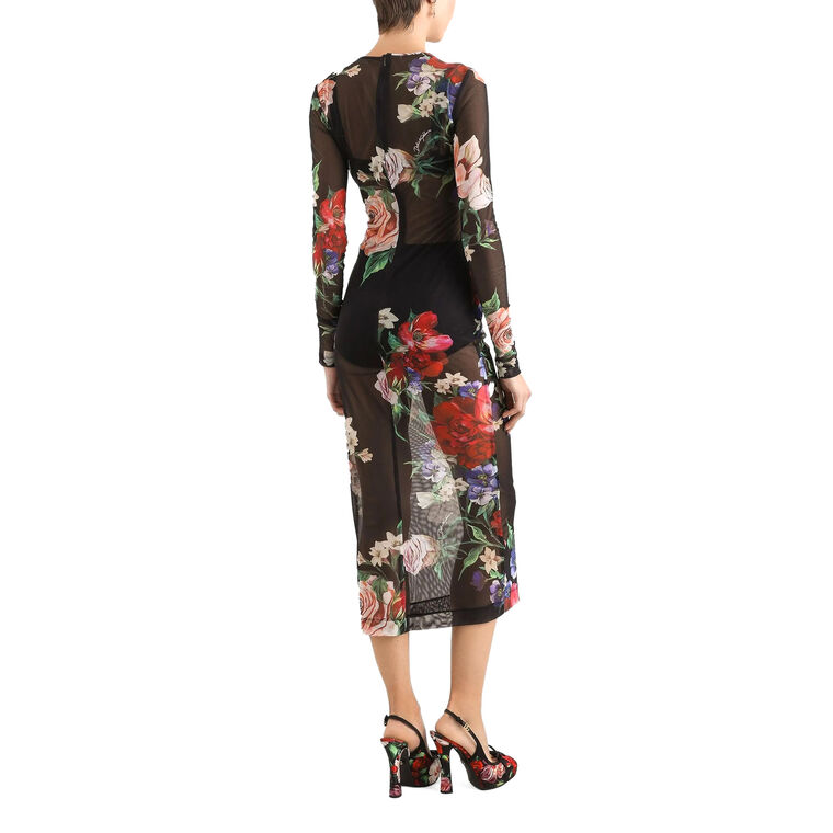 Long Sleeve Mesh Tulle Midi Dress image number null