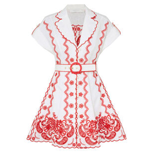 Lucky Embroidered Belted Mini Dress