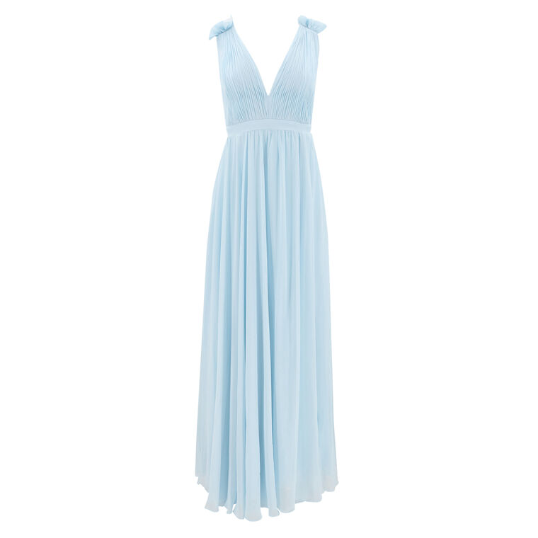 Pleated Chiffon Sleeveless V-Neck Gown image number null