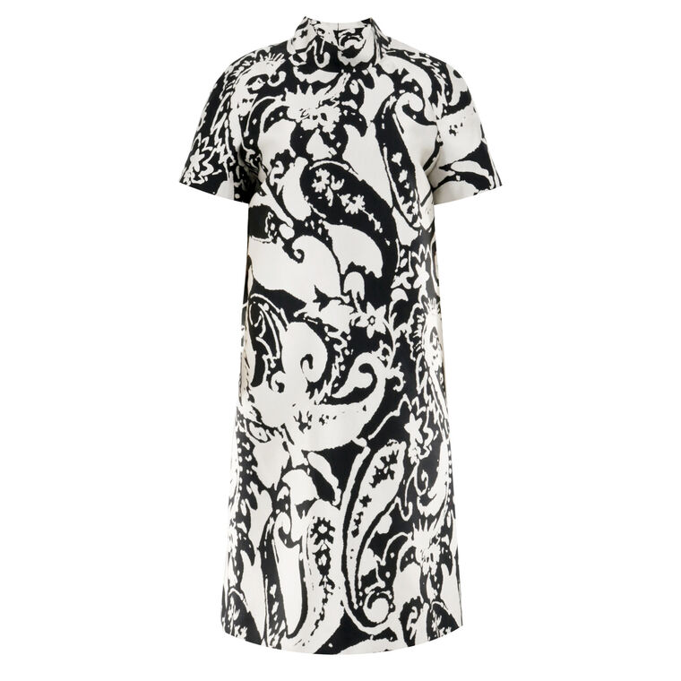 Short Sleeve Paisley Mikado A-Line Mini Dress image number null