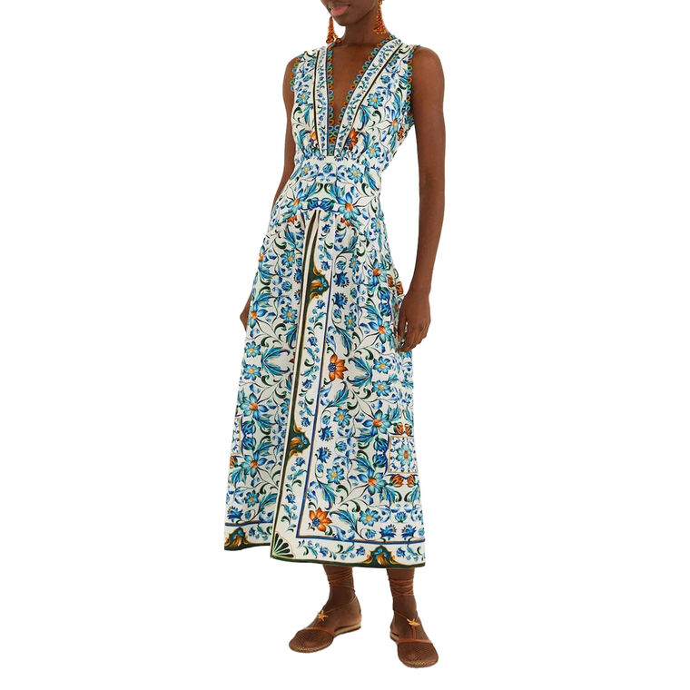 Sleeveless Flora Tile Scallop Maxi Dress image number null