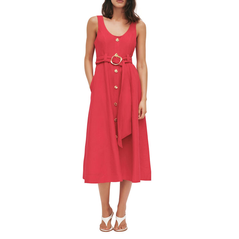 Leonie Sleeveless Belted Button-Front Midi Dress image number null