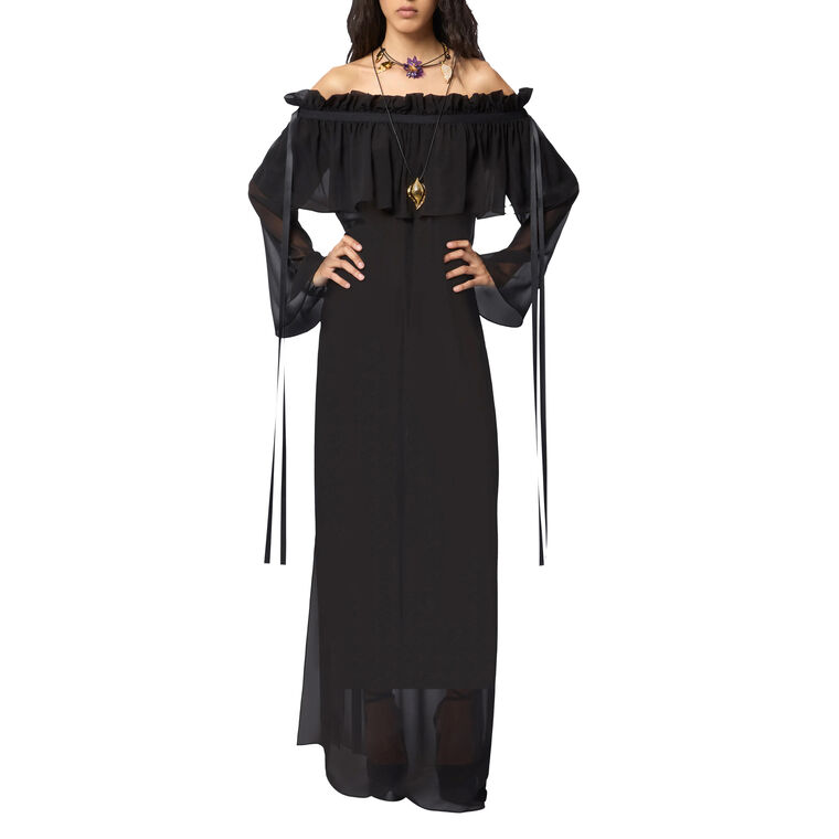Long Sleeve Boat Neck Maxi Dress With Bow Details image number null