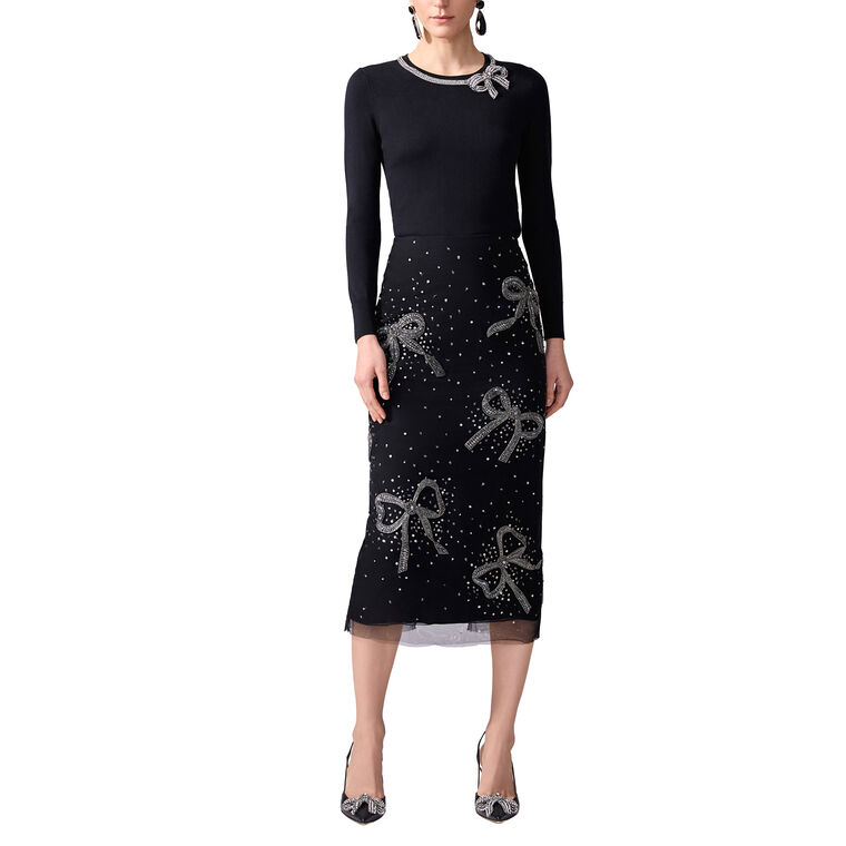 Bow-Embroidered Midi Pencil Skirt image number null