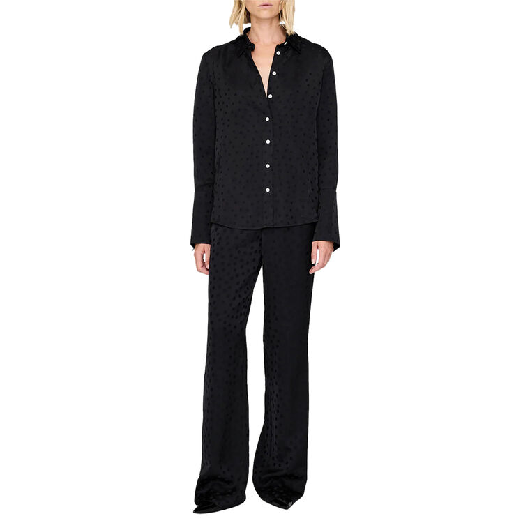 Elain Mid-Rise Jacquard Dot Slim Wide-Leg Pant image number null