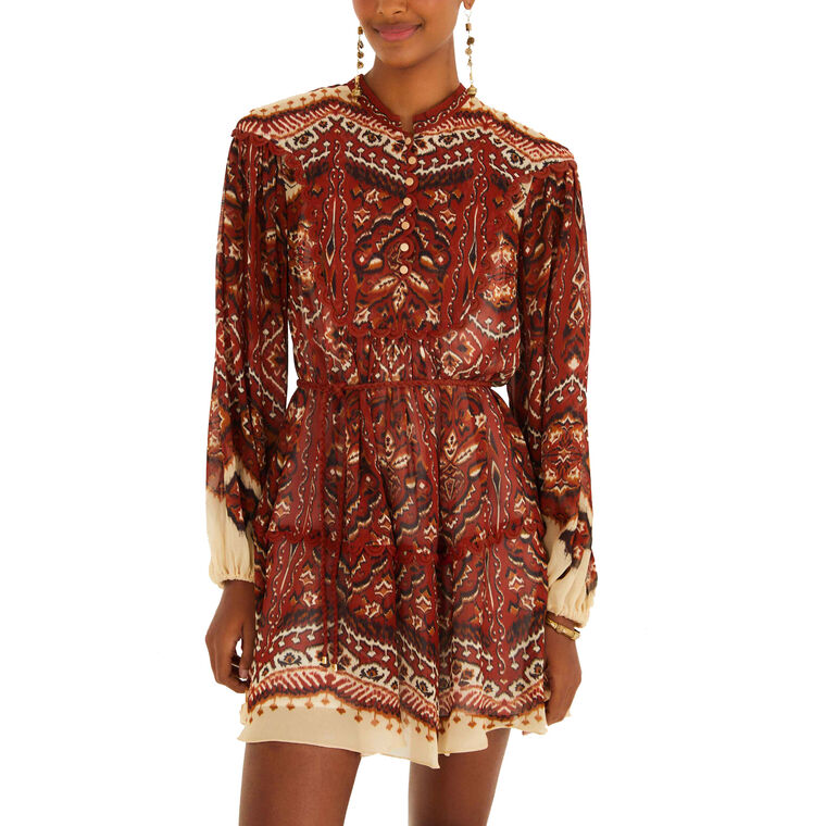Ainika Pineapple Tapestry Long Sleeve Mini Dress image number null
