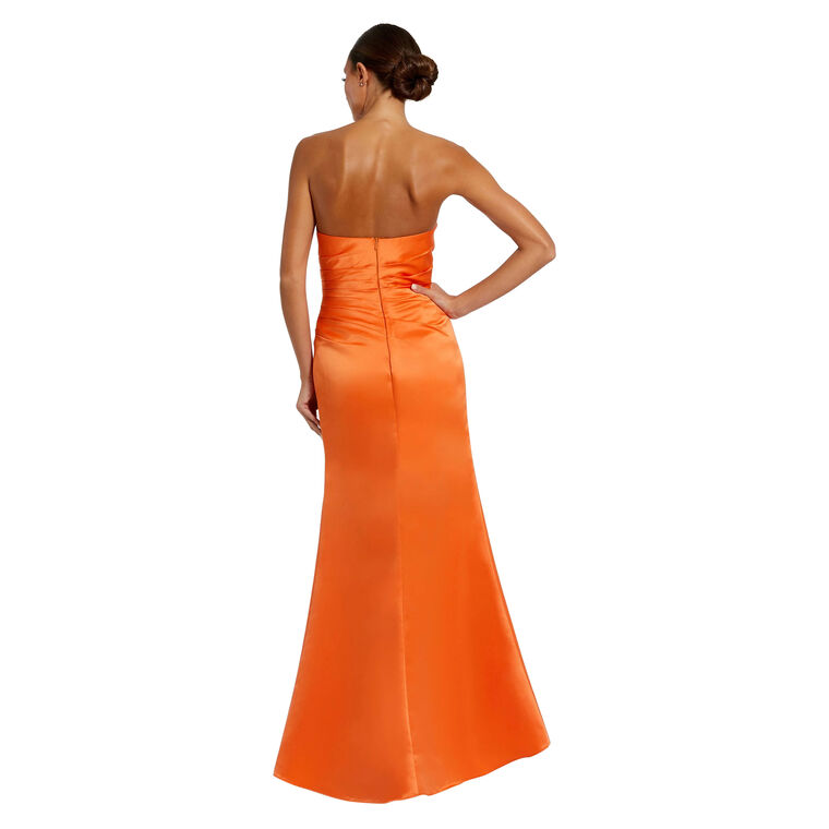 Strapless Gathered High Slit Gown image number null