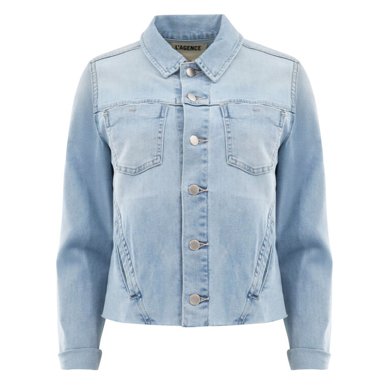 Janelle Slim-Fit Raw-Edge Denim Jacket image number null