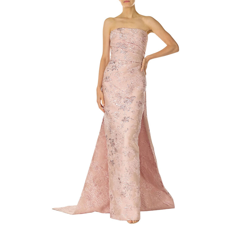 Draped Front Column Gown With Train image number null