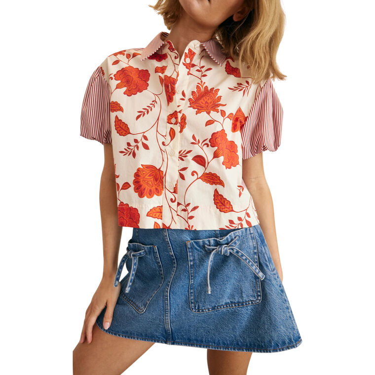 Elza Puff Sleeve Button-Up Top image number null