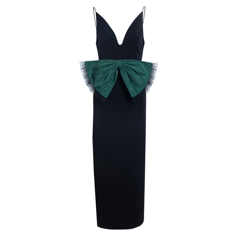 Rose Plunging Neckline Belted Bow Midi Dress image number null