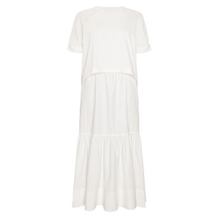 The Nice Short Sleeve Mixed Media Tiered Midi Dress