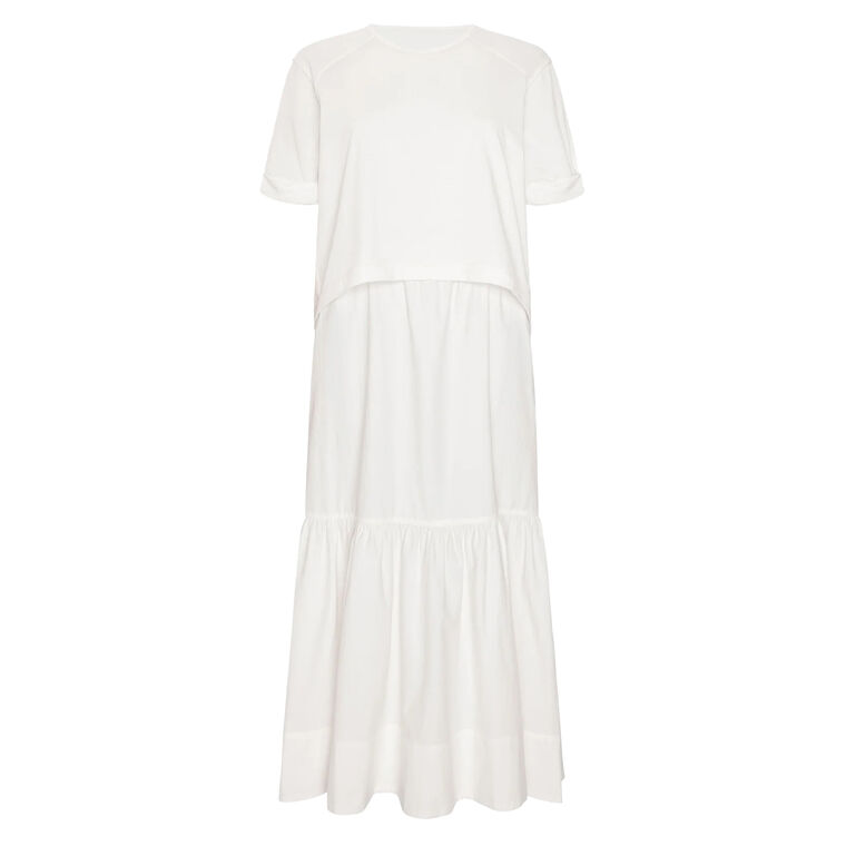 The Nice Short Sleeve Mixed Media Tiered Midi Dress image number null