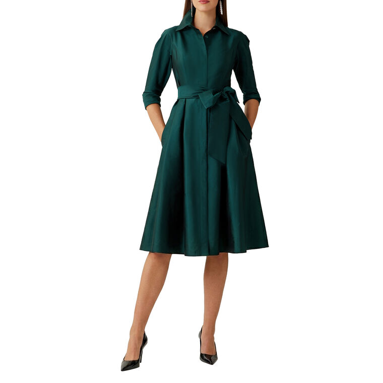 Belted Taffeta Shirt Dress image number null