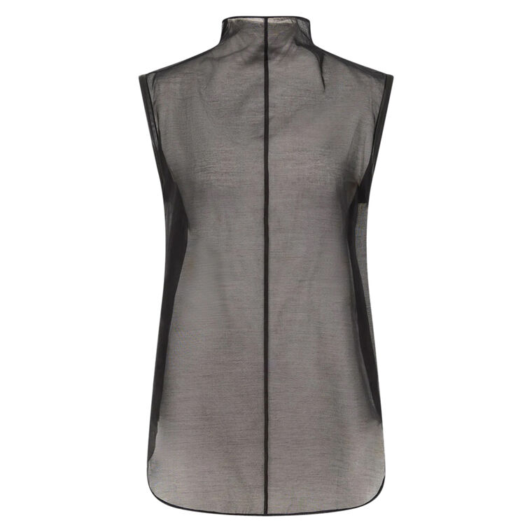 Sheer Silk Leather Trim Sleeveless Top image number null
