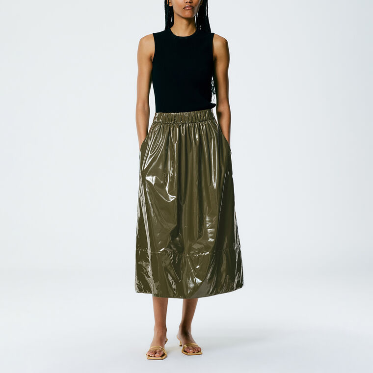 Stretch Patent Smocking Waistband Full Skirt image number null