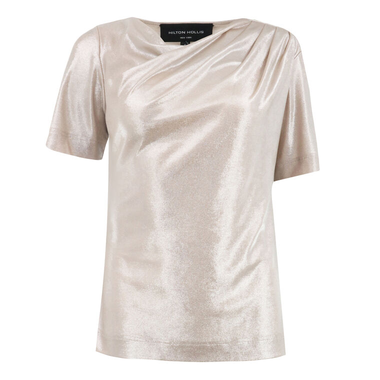Foiled Jersey Asymmetric Short Sleeve Top image number null