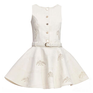 Sleeveless Broderie Denim Belted Mini Dress