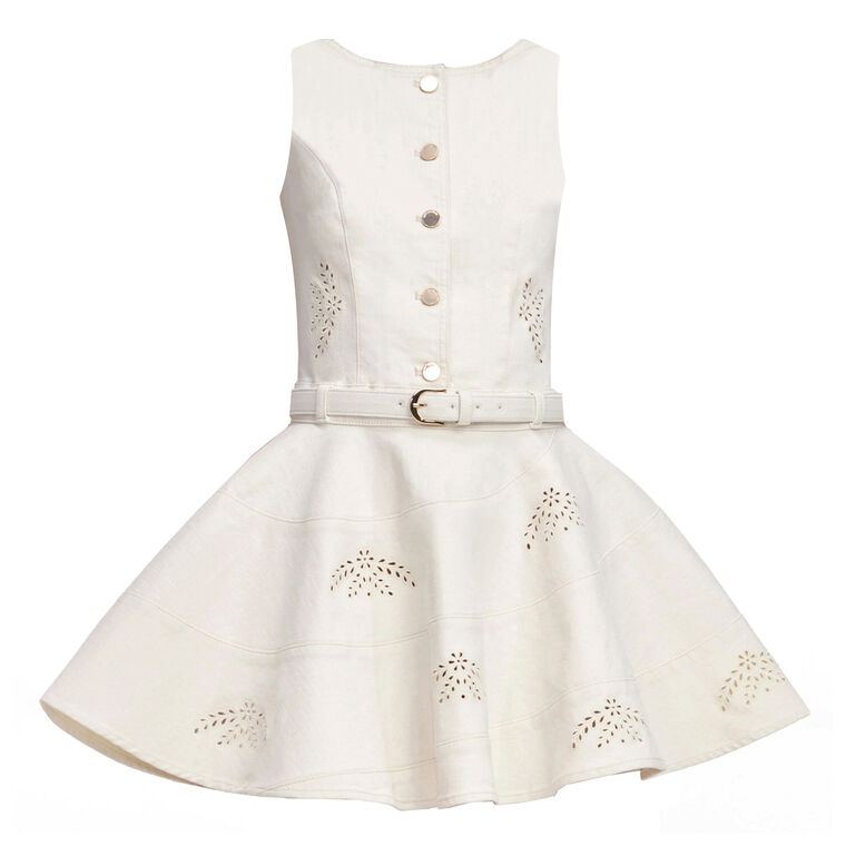 Sleeveless Broderie Denim Belted Mini Dress image number null