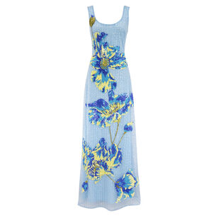 Jackie Sleeveless Scoop Neck Floral Applique Gown