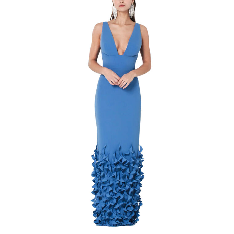 Sleeveless V-Neck Gown With Spiral Hem image number null