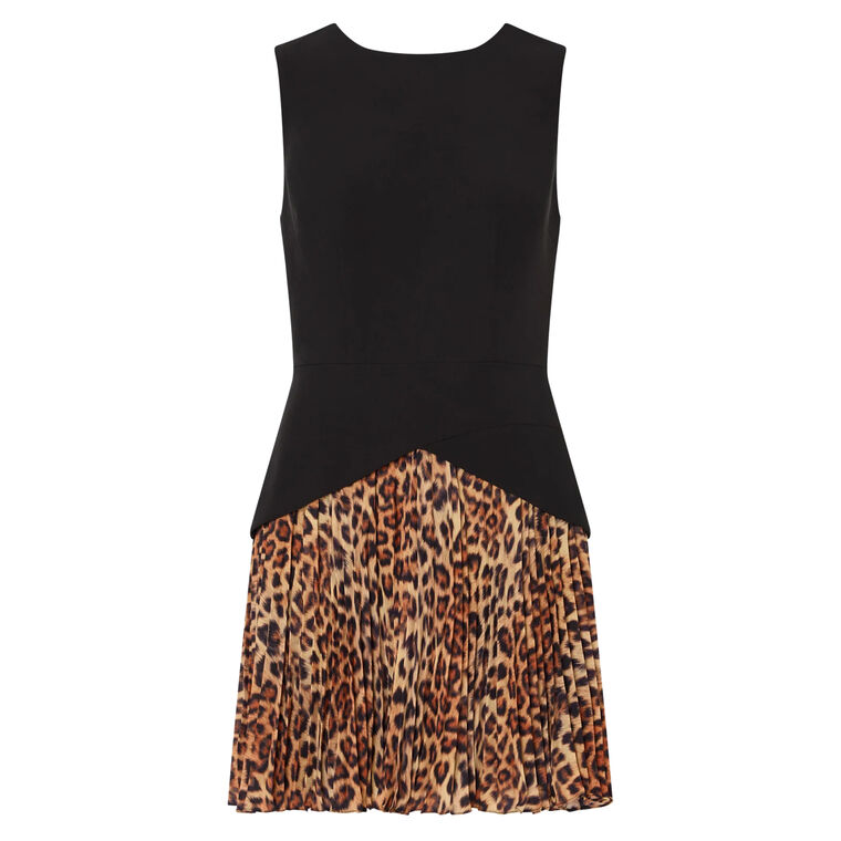 Haddy Sleeveless Leopard Print Pleated Mini Dress image number null