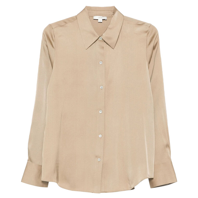 Silk-Blend Slim Fit Classic Button-Front Blouse image number null