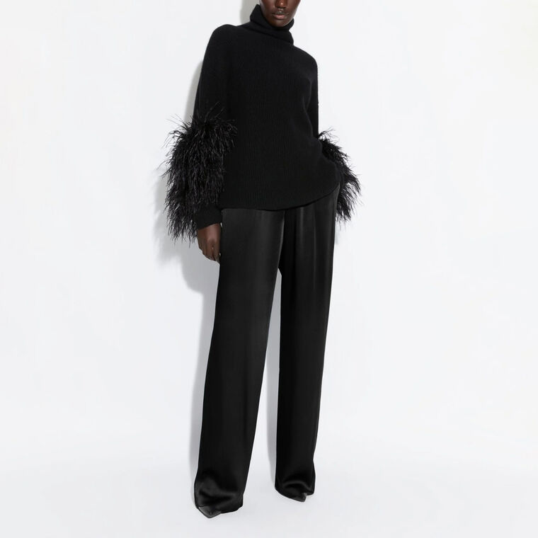 Airy Cashmere Silk Ribbed Turtleneck With Feathers image number null