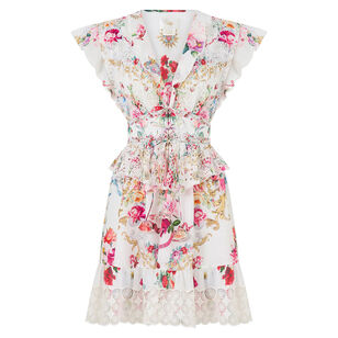 Short Sleeve Waisted Mini Dress With Ruffle Details