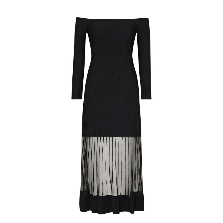 Milly Off The Shoulder Sheer Overlay Knit Midi Dress | Tootsies