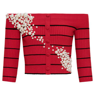 Rami Pearl Detail Striped Knit Sweater