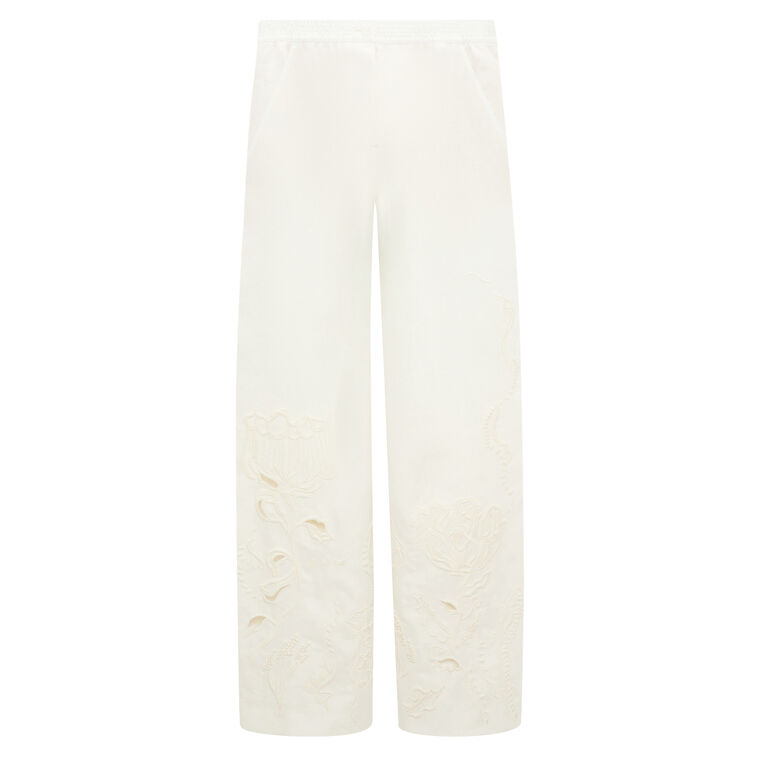 Embroidered Beauty Wide-Leg Linen Pant image number null