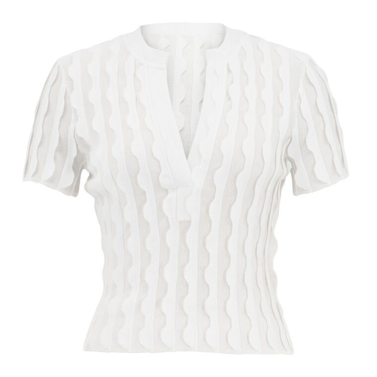 Mallorie Short Sleeve Scalloped Knit Polo Top image number null