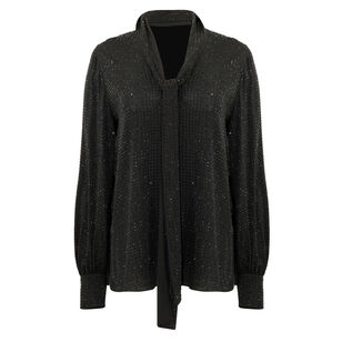 Isa Tie-Neck Rhinestone Blouse